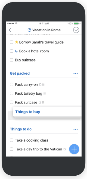 Freeform headings can be inserted into project lists enabling easy organisation and classification.